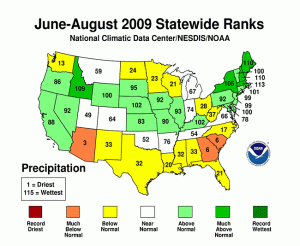 Summer 2009 precipitation rankings. Source: NOAA