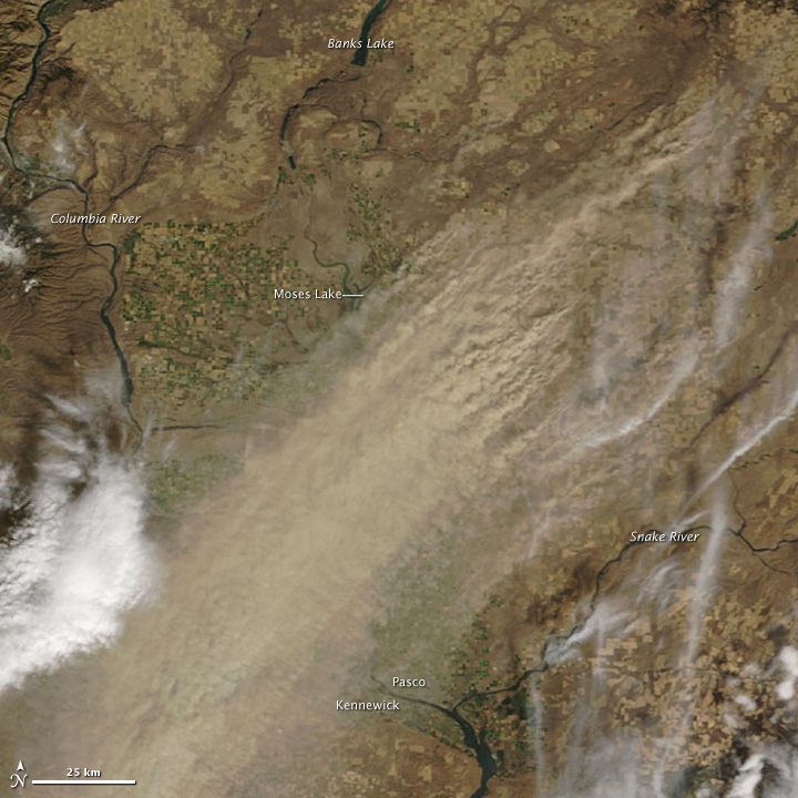 Dust storms over Eastern Washington October 4, 2009. Source: NASA