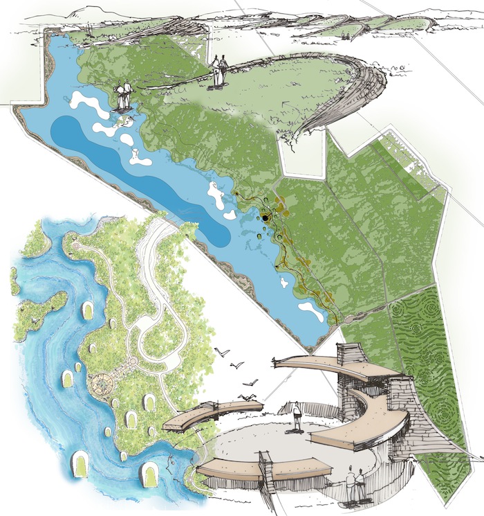 Owens Lake land art project conceptual drawing by NUVIS landscape architects for the Los Angeles Department of Water & Power Owens Lake MasterProject.